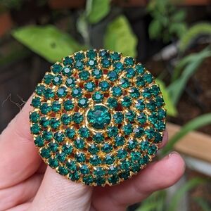 Gold Metal Green Jewel Statement Piece 🧩 Brooch